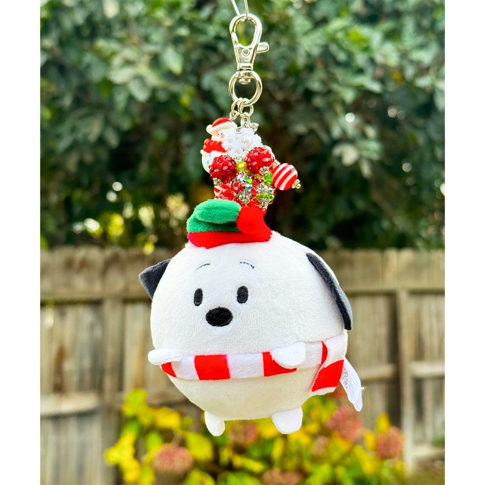 Peanuts Snoopy Christmas Winter Holiday Plush Keychain Bag Purse Charm View 2